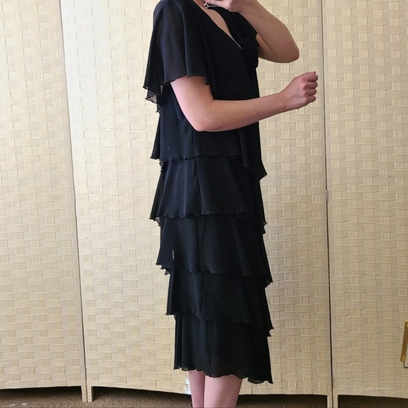 Vintage ANN HOBBS CATTIVA Black Layered Tiered Ruffle Shift Party 20s Flapper - Picture 3 of 8